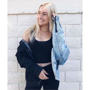 True IMG Two Tone Denim Truck Jacket Women’s Small Jean & Black